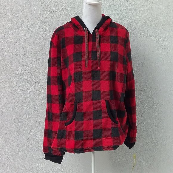 The Original Muk Luks XL Buffalo Red-Black Plaid Soft Hoodie Loungewear NEW - Picture 8 of 8